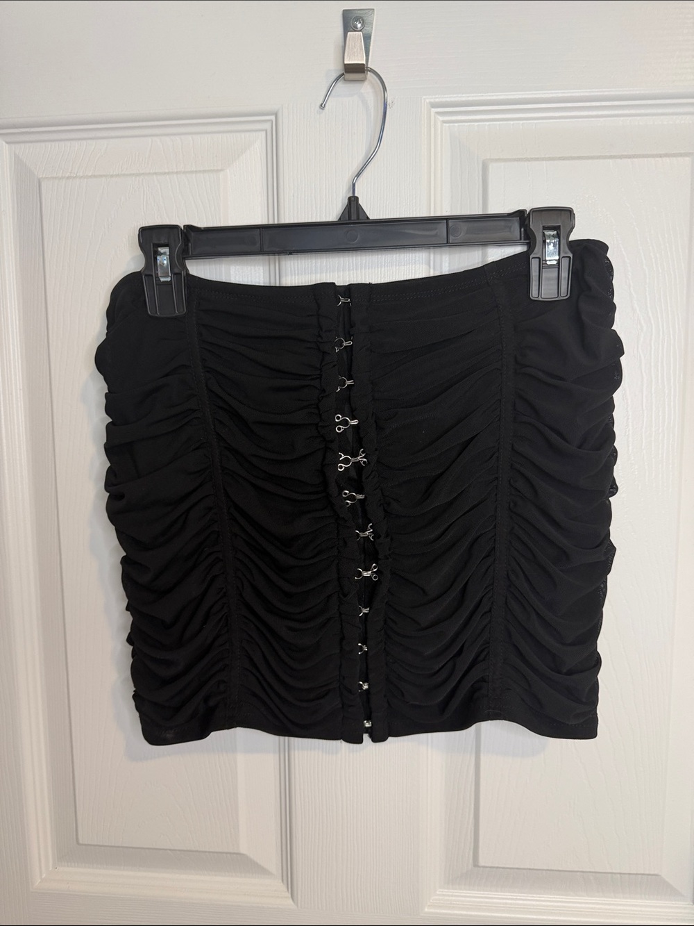 EGO Black Ruched Strapless Corset Crop Top Hook & Eye Front Size 12